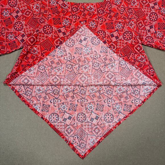 Vintage 70s Handmade Boho Bandana Print Blouse Red Handkerchief Hem Western Top - Picture 5 of 6